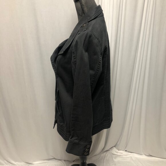 Ruff Hewn Jean Jacket Womens Size Medium Dark Gray Double Breasted Pockets - Picture 4 of 7